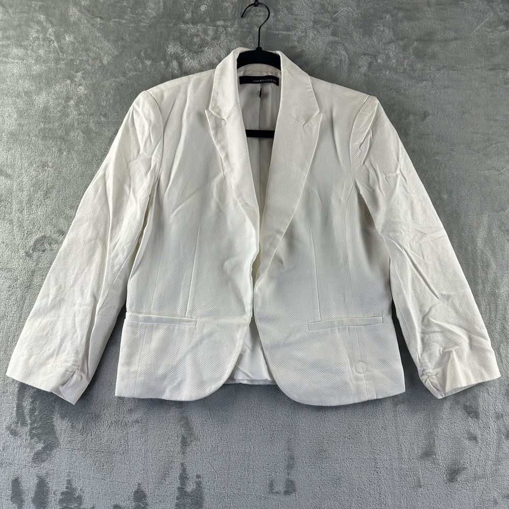 Amanda + Chelsea Blazer Women's 6 White Dot Ruched Sleeve